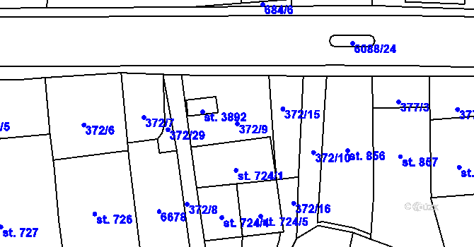 Parcela st. 372/9 v KÚ Polička, Katastrální mapa