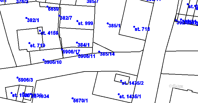 Parcela st. 385/14 v KÚ Polička, Katastrální mapa