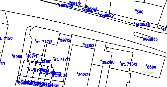 Parcela st. 388/2 v KÚ Polička, Katastrální mapa