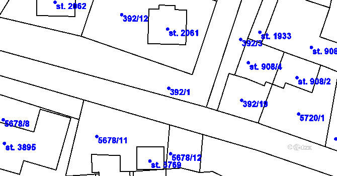 Parcela st. 392/1 v KÚ Polička, Katastrální mapa