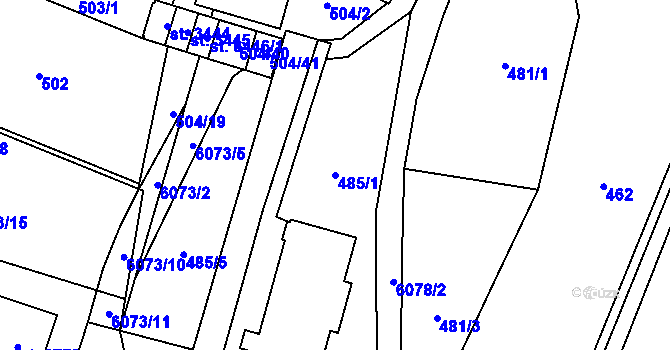 Parcela st. 485/1 v KÚ Polička, Katastrální mapa
