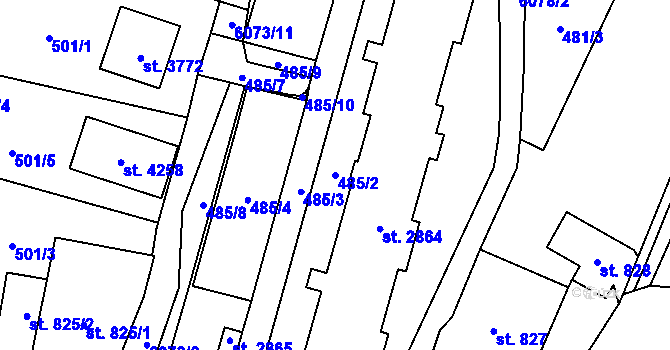 Parcela st. 485/2 v KÚ Polička, Katastrální mapa