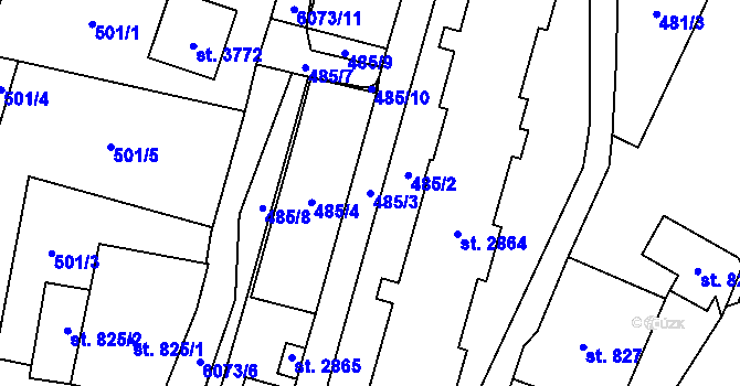 Parcela st. 485/3 v KÚ Polička, Katastrální mapa