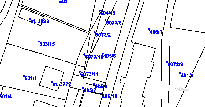 Parcela st. 485/5 v KÚ Polička, Katastrální mapa