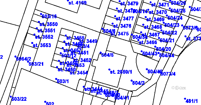 Parcela st. 504/5 v KÚ Polička, Katastrální mapa