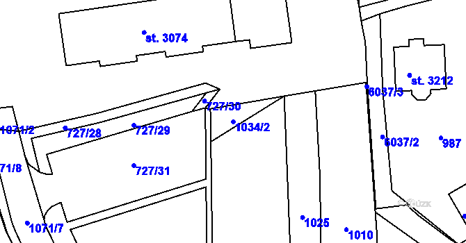 Parcela st. 1034/2 v KÚ Polička, Katastrální mapa
