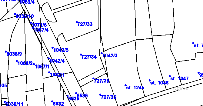 Parcela st. 1042/3 v KÚ Polička, Katastrální mapa