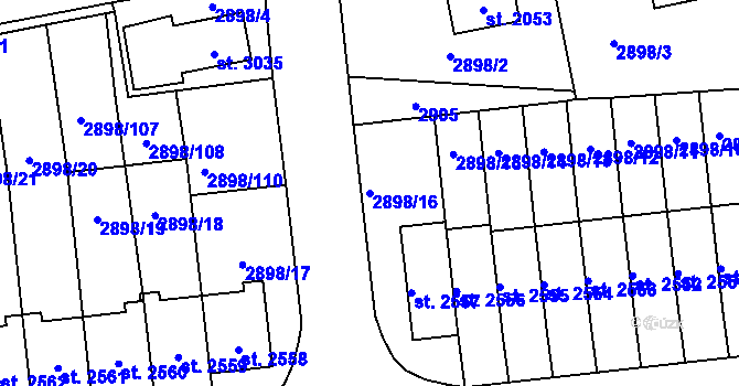 Parcela st. 2898/16 v KÚ Polička, Katastrální mapa