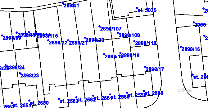 Parcela st. 2898/19 v KÚ Polička, Katastrální mapa