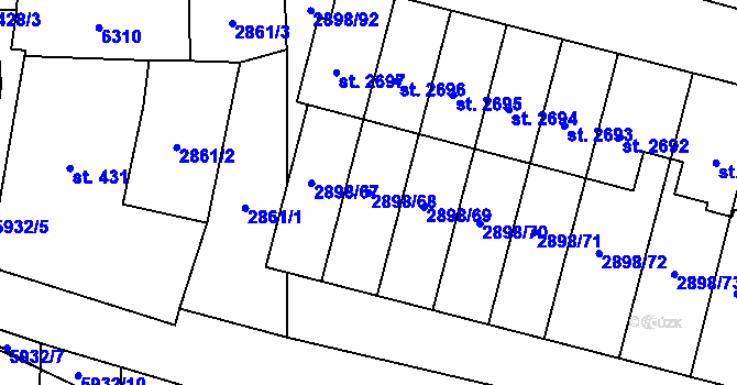 Parcela st. 2898/68 v KÚ Polička, Katastrální mapa