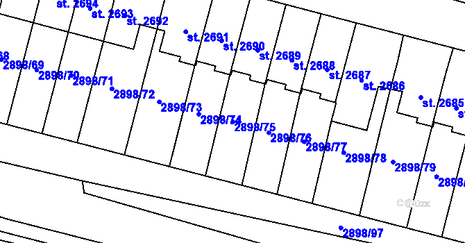 Parcela st. 2898/75 v KÚ Polička, Katastrální mapa