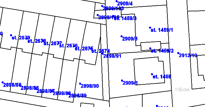 Parcela st. 2898/91 v KÚ Polička, Katastrální mapa