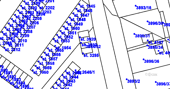 Parcela st. 3844/52 v KÚ Polička, Katastrální mapa