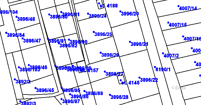 Parcela st. 3896/26 v KÚ Polička, Katastrální mapa