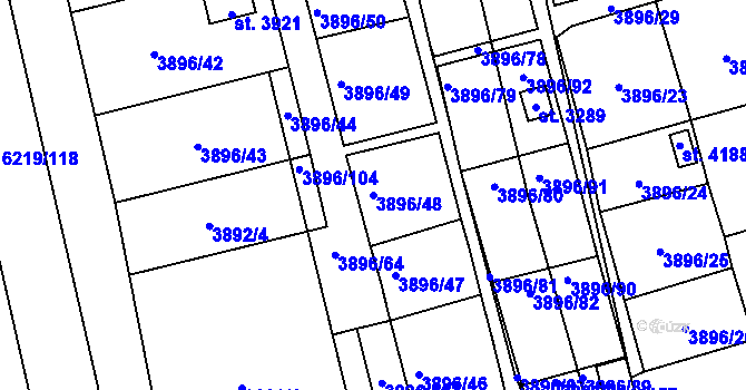 Parcela st. 3896/48 v KÚ Polička, Katastrální mapa