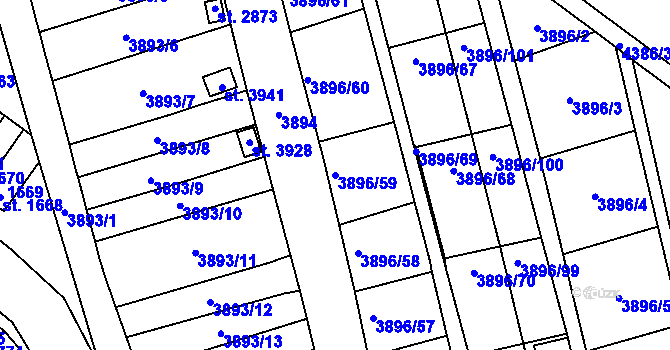 Parcela st. 3896/59 v KÚ Polička, Katastrální mapa