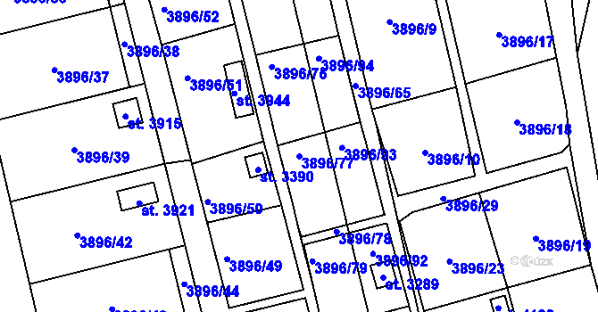 Parcela st. 3896/77 v KÚ Polička, Katastrální mapa