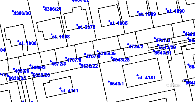 Parcela st. 4386/35 v KÚ Polička, Katastrální mapa