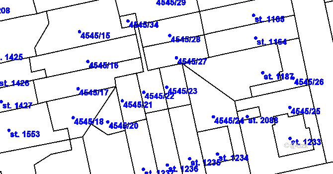 Parcela st. 4545/23 v KÚ Polička, Katastrální mapa
