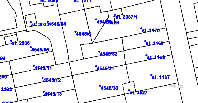 Parcela st. 4545/32 v KÚ Polička, Katastrální mapa