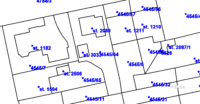 Parcela st. 4545/64 v KÚ Polička, Katastrální mapa