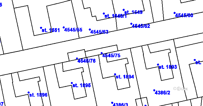 Parcela st. 4545/75 v KÚ Polička, Katastrální mapa