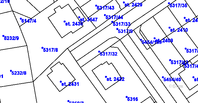 Parcela st. 5317/32 v KÚ Polička, Katastrální mapa