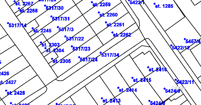Parcela st. 5317/34 v KÚ Polička, Katastrální mapa
