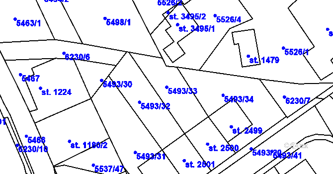 Parcela st. 5493/33 v KÚ Polička, Katastrální mapa