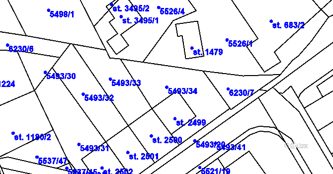 Parcela st. 5493/34 v KÚ Polička, Katastrální mapa