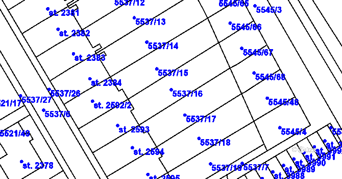 Parcela st. 5537/16 v KÚ Polička, Katastrální mapa