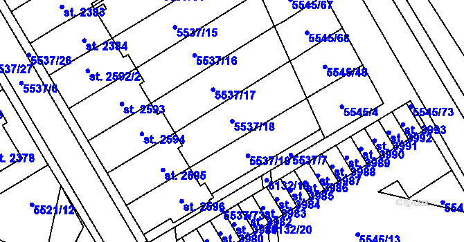 Parcela st. 5537/18 v KÚ Polička, Katastrální mapa
