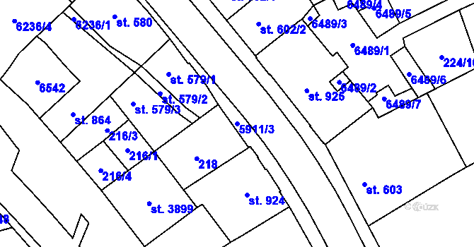 Parcela st. 5911/3 v KÚ Polička, Katastrální mapa