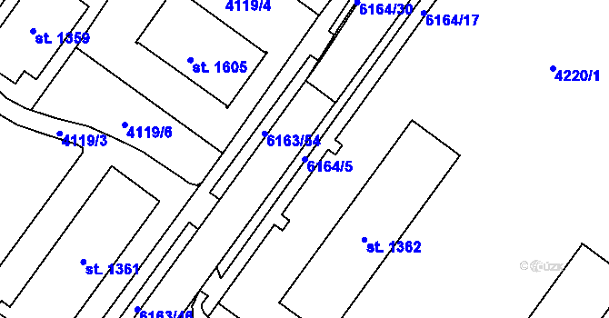Parcela st. 6164/5 v KÚ Polička, Katastrální mapa