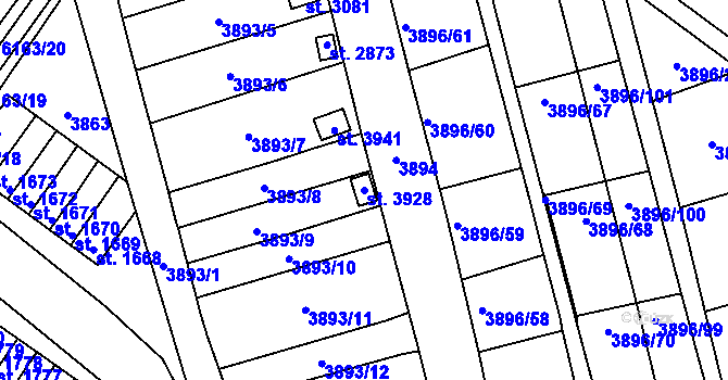Parcela st. 3928 v KÚ Polička, Katastrální mapa