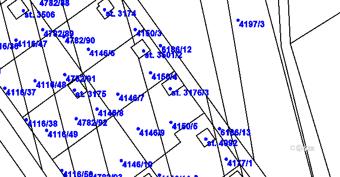 Parcela st. 3176/3 v KÚ Polička, Katastrální mapa