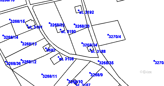 Parcela st. 3268/34 v KÚ Polička, Katastrální mapa