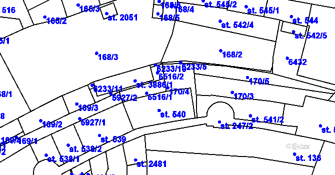 Parcela st. 170/4 v KÚ Polička, Katastrální mapa