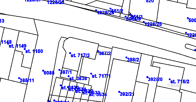 Parcela st. 387/2 v KÚ Polička, Katastrální mapa