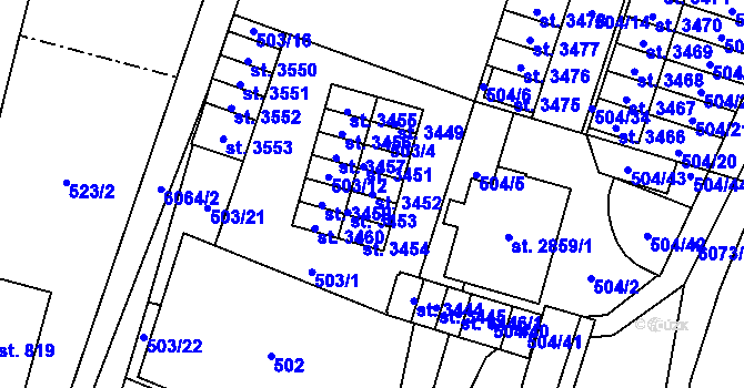 Parcela st. 3452 v KÚ Polička, Katastrální mapa