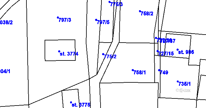 Parcela st. 775/2 v KÚ Polička, Katastrální mapa
