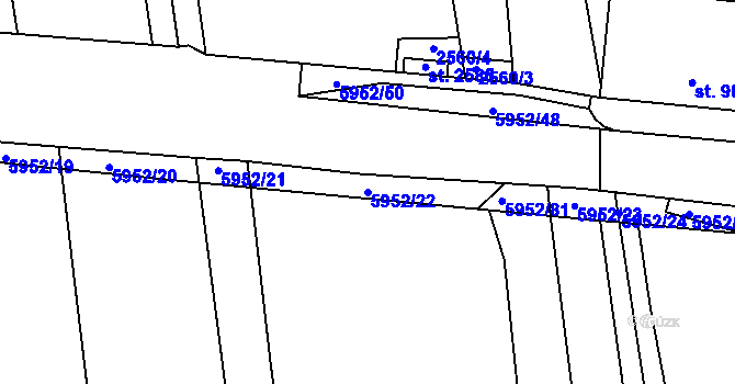 Parcela st. 5952/22 v KÚ Polička, Katastrální mapa
