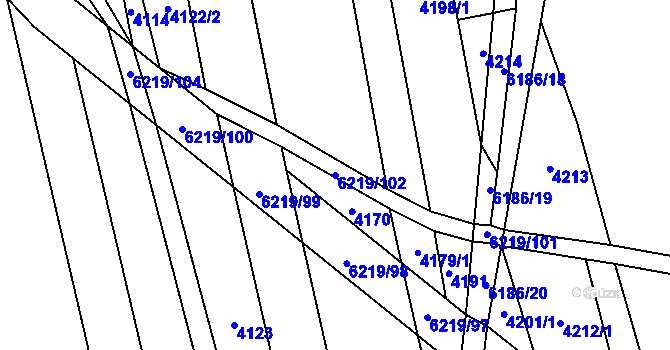 Parcela st. 6219/102 v KÚ Polička, Katastrální mapa