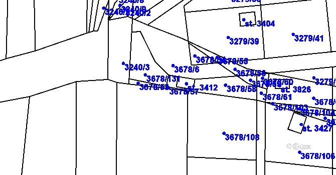 Parcela st. 3678/57 v KÚ Polička, Katastrální mapa
