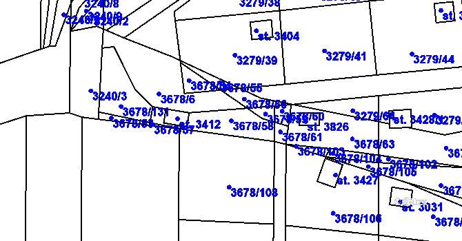 Parcela st. 3678/58 v KÚ Polička, Katastrální mapa