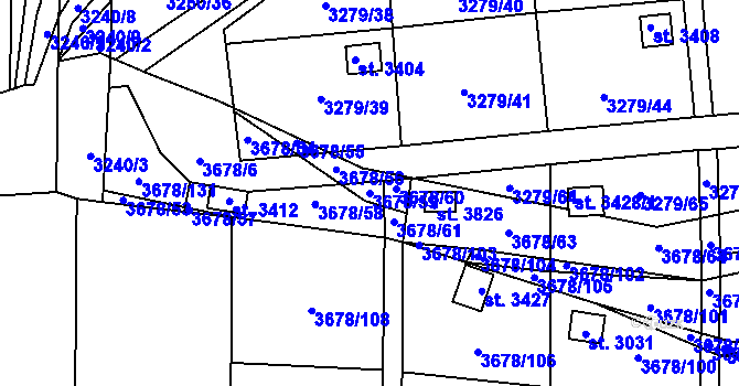 Parcela st. 3678/59 v KÚ Polička, Katastrální mapa