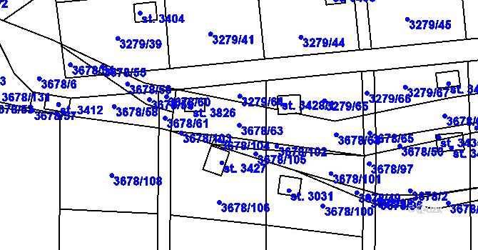 Parcela st. 3678/63 v KÚ Polička, Katastrální mapa