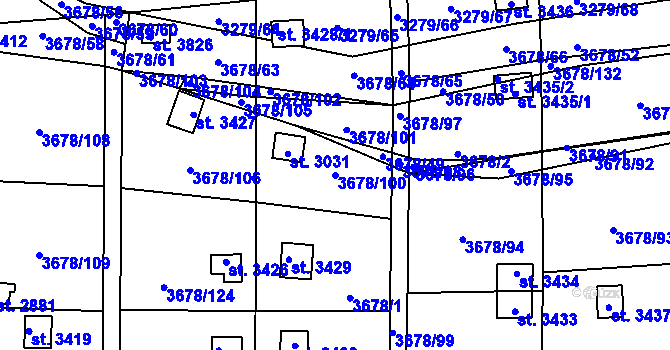 Parcela st. 3678/100 v KÚ Polička, Katastrální mapa