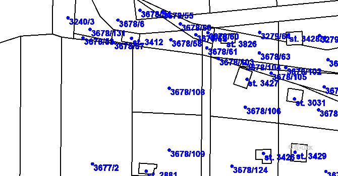 Parcela st. 3678/108 v KÚ Polička, Katastrální mapa
