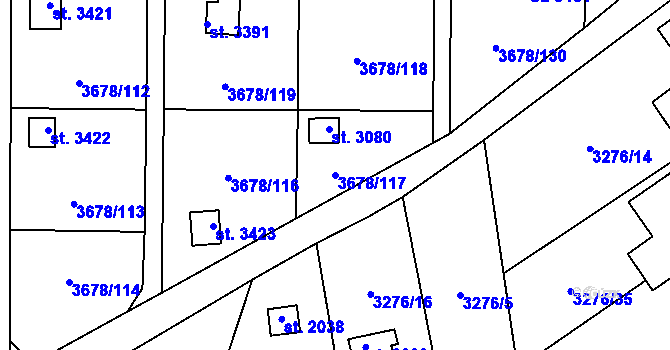 Parcela st. 3678/117 v KÚ Polička, Katastrální mapa
